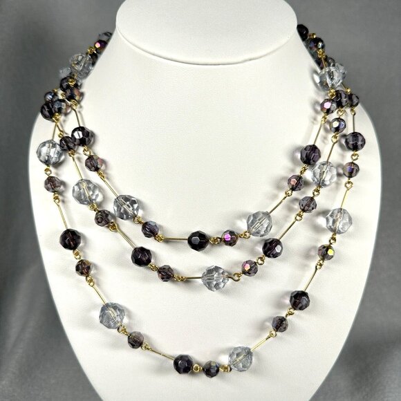 Joan Rivers Beaded Necklace Clear Purple AB Faceted Gold Tone Long Layer 60" - Picture 2 of 10